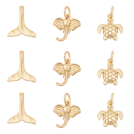 CHGCRAFT 18Pcs 3 Style Brass Charms, Long-Lasting Plated, Sea Turtle & Elephant & Whale Fishtail