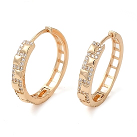 Brass Micro Pave Cubic Zirconia Hoop Earrings, Hollow Rectangle