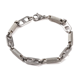 201 Stainless Steel Column & Oval Link Chain Bracelets, with 304 Stainless Steel Clasps