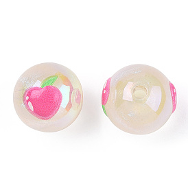 UV Plating Opaque Acrylic Beads, Imitation Jelly, with Enamel, Round with Fruit Pattern