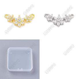 10 Stück 2 Farben umweltfreundliche Gestellbeschichtung Messing Micro Pavé Zirkonia 2 -Schlaufenanhänger, cadmiumfrei und bleifrei, langlebig überzogen, 3-Blumencharme