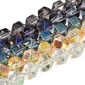 Стеклянные бусины с гальваническим покрытием , многоугольник, граненые, с половиным покрытием