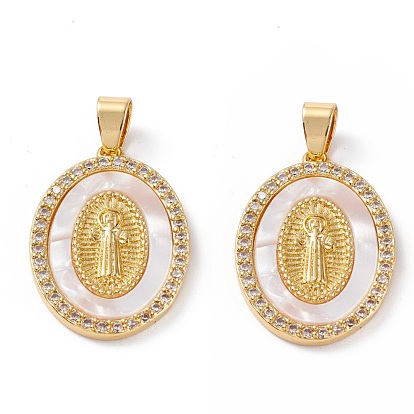 Pendentifs en laiton zircon cubique transparent, plaqué longue durée, ovale avec la Vierge Marie