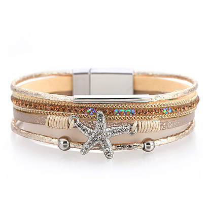 Fashionable Diamond Starfish Bracelet - Casual Vacation Style, Beaded Jewelry.