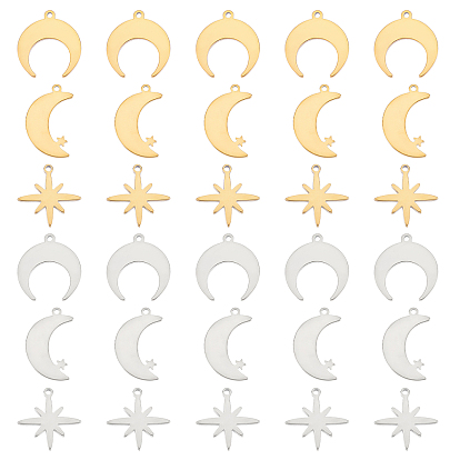 60 шт 6 стиль 304 подвески из нержавеющей стали, лазерная резка, полумесяц/двойной рог и луна со звездой
