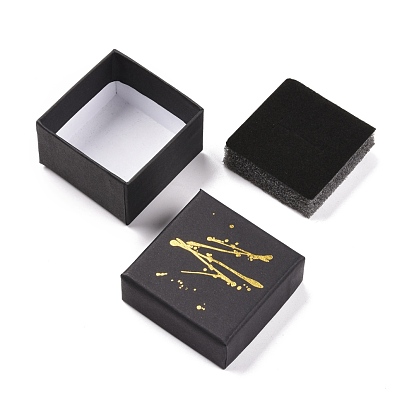 Hot Stamping Cardboard Jewelry Packaging Boxes, with Sponge Inside, for Rings, Small Watches, Necklaces, Earrings, Bracelet, Square