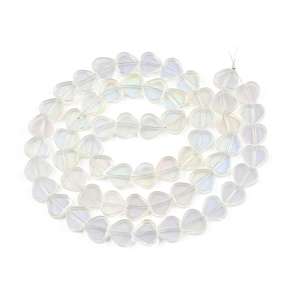 Transparent Electroplate Glass Beads Strands, Half Plated, Heart