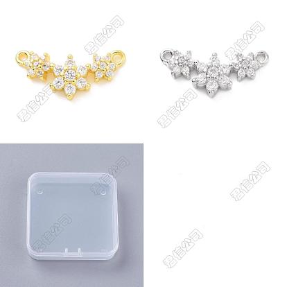 10 Stück 2 Farben umweltfreundliche Gestellbeschichtung Messing Micro Pavé Zirkonia 2 -Schlaufenanhänger, cadmiumfrei und bleifrei, langlebig überzogen, 3-Blumencharme