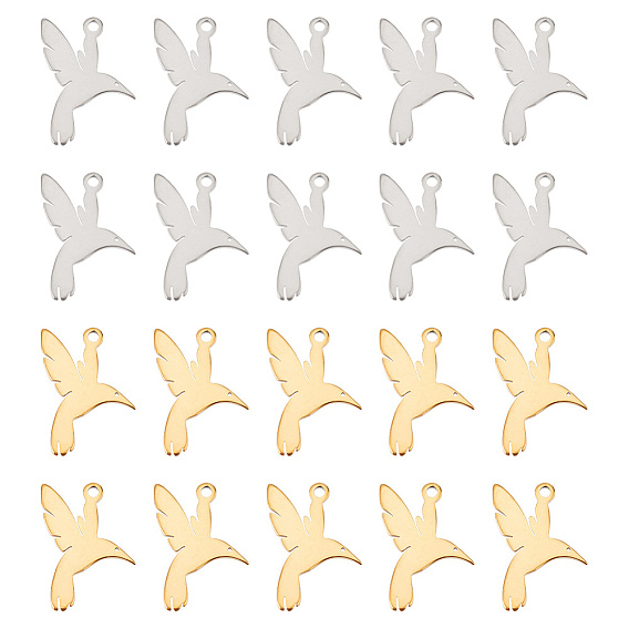 40 шт. 2 цвета 201 подвески из нержавеющей стали, птиц
