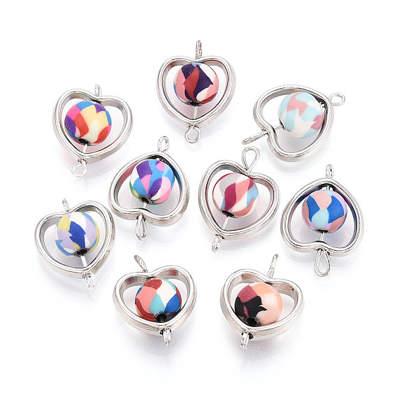 Подвески-соединители из полимерной глины в форме сердца и рамки CCB, с латунными двойными петлями, платина
