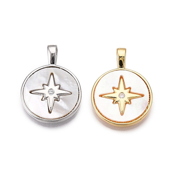 Латунные микропаве прозрачные подвески с фианитом, без кадмия и без свинца, с оболочкой, плоские круглые и звездные подвески