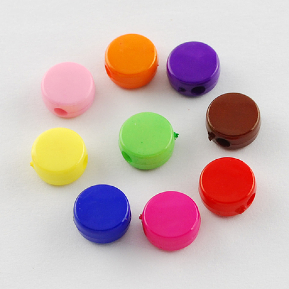 Opaque Acrylic Beads, Flat Round, 8x4.5mm, Hole: 2mm, about 2800pcs/500g