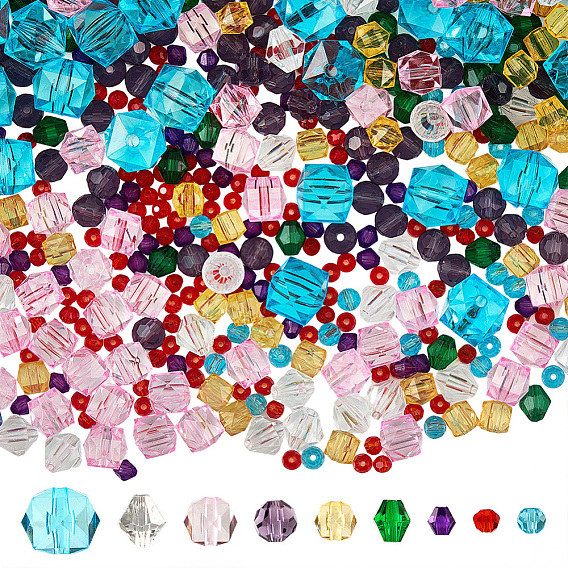 1240 шт 9 стили прозрачные стеклянные бусины, разнообразные, граненые