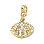 Brass Micro Pave Clear Cubic Zirconia Dangle Beads, Hamsa Hand Evil Eye, with Natural Turquoise