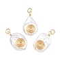 3шт. 3 стили подвесок из натурального барочного жемчуга кеши, обмотанного спиральной медной проволокой, подвески в форме капли, прямоугольника и овала, белые, золотые