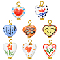 8Pcs Handmade Porcelain Pendants, Heart Charms, with Iron Findings