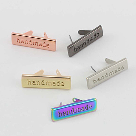 Alloy Label Tags, with Holes, for DIY Jeans, Bags, Shoes, Hat Accessories, Rectangle with Word handmade