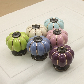 Porcelain Drawer Knobs, with Metal Finding, European Style Pumpkin Shape Cabinet Handle