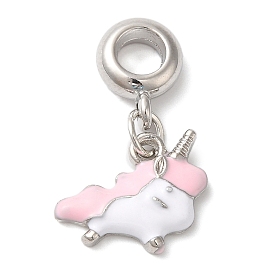 Rack Plating Alloy Enamel European Dangle Charms, Large Hole Unicorn Pendants, Cadmium Free & Nickel Free & Lead Free, Platinum