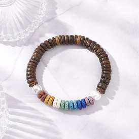 Браслеты из натурального кокоса, лавового камня и ракушек с бусинами для женщин, плоско-круглые