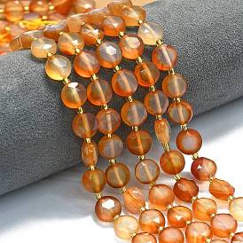 Natural Agate Beads Strands, Faceted Hexagonal Cut, Flat Round, with Seed Beads