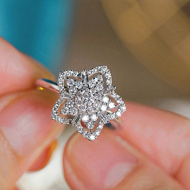 Brass Micro Pave Clear Cubic Zirconia Finger Rings for Women, Star