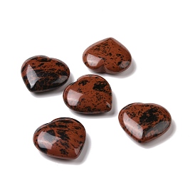 Piedra de amor de corazón de obsidiana de caoba natural, piedra de palma de bolsillo para el equilibrio de reiki