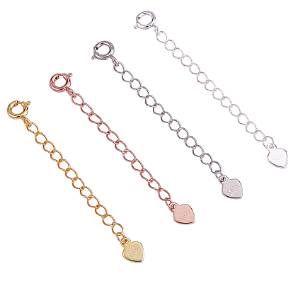 4 piezas cadena de extensión con cierre de resorte cadenas extensoras de plata esterlina collar pulsera tobillera extensores de cadena extraíbles dijes para accesorios de fabricación de joyas diy
