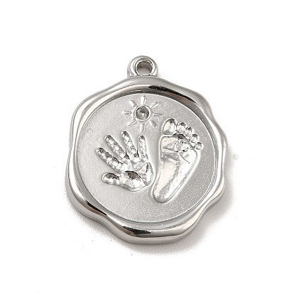 Ion Plating(IP) 304 Stainless Steel Pendant Rhinestone Settings, Flat Round with Palm & Foot Print