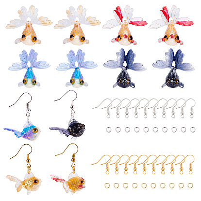 DIY Cellulose Acetate(Resin) Earring Making Kits, Including Goldfish Pendants, Brass Earring Hooks