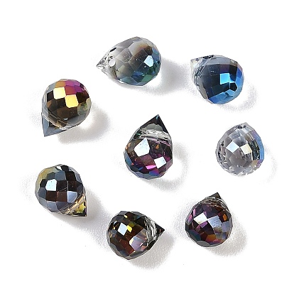 Гальванические стеклянные бусины, с половиным покрытием цвета радуги, граненые, слеза