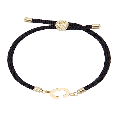 1Pc Adjustable Nylon Cord Slider Bracelets for Women, with Golden Brass Accessories & 304 Stainless Steel Letter Jewelry, Lead Free & Nickel Free & Cadmium Free