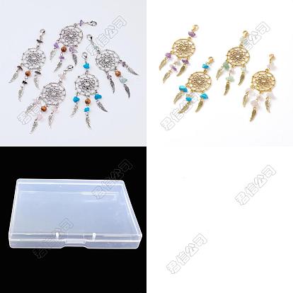 24 piezas 2 estilo red/red tejida con decoraciones colgantes de plumas, Adorno colgante con cuentas de perlas de agua dulce cultivadas naturales y chips de piedras preciosas, con cierre de langosta