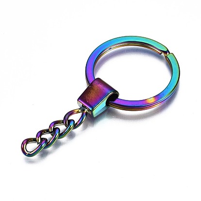 Rainbow Color Alloy Split Key Rings, with Chains, Keychain Clasp Findings, Cadmium Free & Nickel Free & Lead Free