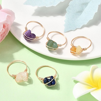 Кольца с бусинами из натуральных драгоценных камней, украшения из медной проволоки для женщин