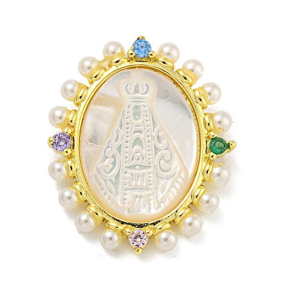 Стойка металлическая латунная микропрофилированная кубическая циркония подвески, с натуральной ракушкой и жемчужиной из АБС-пластика, без кадмия и без свинца, долговечный, овал с королем