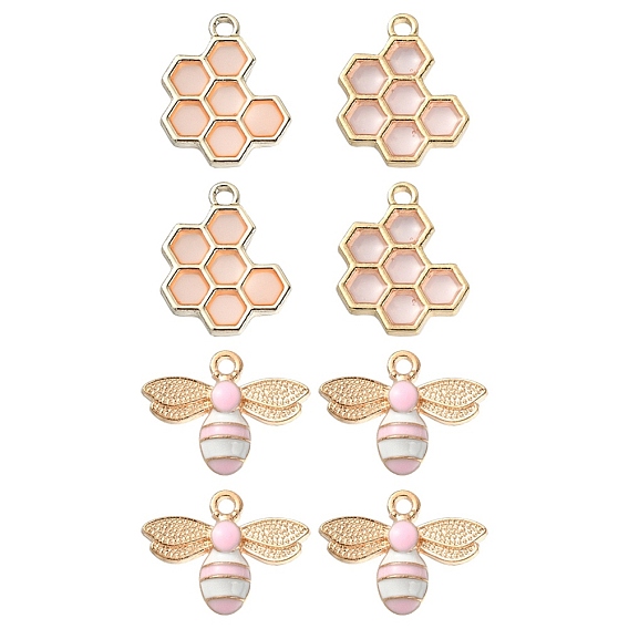 8 шт 2 стиль подвески из сплава эмали, с подвесками из эпоксидной смолы, Соты и пчелы, золотой свет