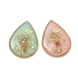 Plating Brass & Transparent Epoxy Resin & Dried Flower Pendants, Teardrop with Flower & Butterfly Pattern Charm, with Glitter Powder