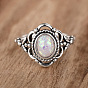 Кольца из сплава с пластиковой имитацией опала, цветок, античное серебро