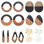 DIY Dangle Earring Making Kits, 12Pcs 6 Style Resin & Walnut Wood Pendants, Ring & Teardrop & Oval, 24Pcs 2 Style Brass Earring Hooks and 24Pcs 2 Style Brass Jump Rings