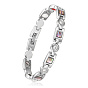 SHEGRACE Stainless Steel Panther Chain Watch Band Bracelets, with Rhinestone and Shell