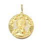 Латунные микро проложить кубического циркония подвески, плоский круг со святой Варварой, стойки покрытие, долговечный, без свинца и без кадмия
