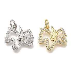 Rack Plating Brass Micro Pave Cubic Zirconia Pendants, Cadmium Free & Lead Free, Long-Lasting Plated, House with Wing