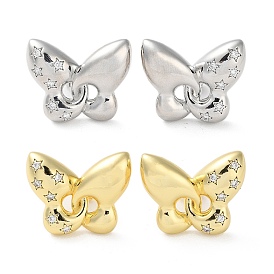 Butterfly with Star Rack Plating Brass Micro Pave Clear Cubic Zirconia Stud Earrings for Women, Long-Lasting Plated, Lead Free & Cadmium Free