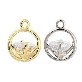 Brass Micro Pave Cubic Zirconia Charms, Round Ring with Diamond Charms