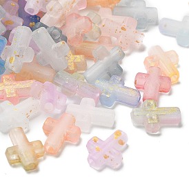 Gradient Color Transparent Acrylic Beads, with Golden Foil, Cross