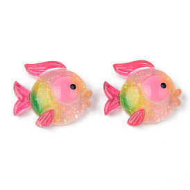Rainbow Resin Cabochons, with Glitter, Goldfish