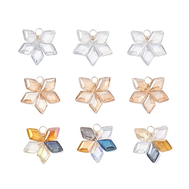 9 шт. 3 цвета гальванизированные ромбовидные стеклянные подвески, цветок, с экологически чистой медной проволокой, граненые