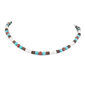 Summer Beach Natural Red Jasper & Synthetic Turquoise & White Shell & Coconut Beaded Necklaces