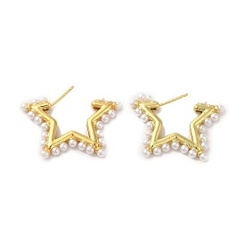 Rack Plating Brass Studs Earrings, with Plastic Beads, Long-Lasting Plated, Lead Free & Cadmium Free, Star